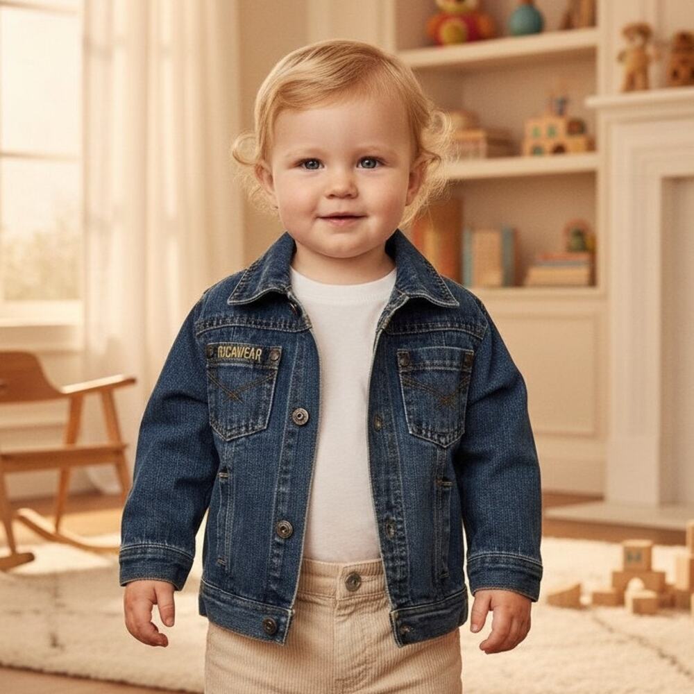 Baby Rocawear Infant 18M Blue Denim Jean Jacket Stitched Logo Snap Cotton Unisex